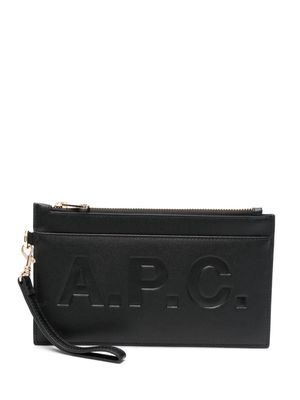 A.P.C. logo-debossed faux-leather clutch bag - Black