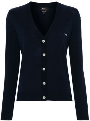 A.P.C. logo-embroidered cardigan - Blue