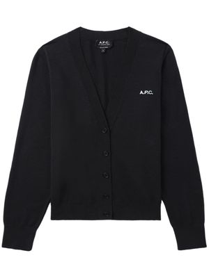 A.P.C. logo-embroidered cotton cardigan - Black