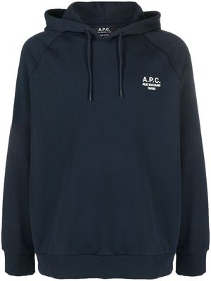 A.P.C. logo-embroidered cotton hoodie - Blue