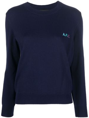 A.P.C. logo-embroidered cotton jumper - Blue