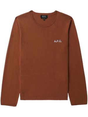 A.P.C. logo-embroidered cotton jumper - Brown