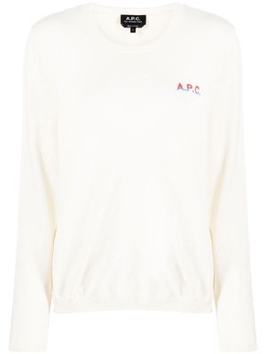 A.P.C. logo-embroidered cotton jumper - Neutrals