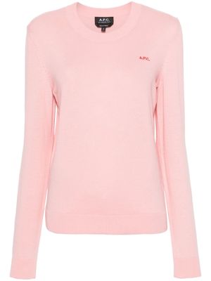 A.P.C. logo-embroidered cotton jumper - Pink
