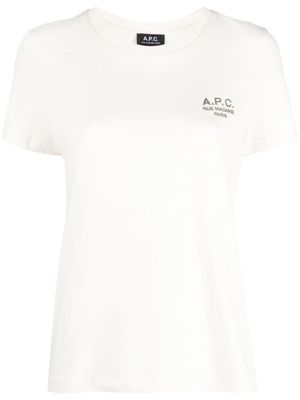 A.P.C. logo-embroidered cotton T-shirt - Neutrals