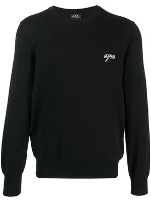 A.P.C. logo embroidered crew-neck jumper - Black