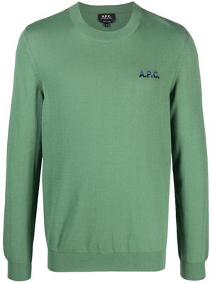 A.P.C. logo-embroidered fine-knit jumper - Green