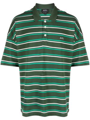 A.P.C. logo-embroidered striped polo shirt - Green