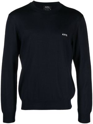 A.P.C. logo-embroidered wool-blend jumper - Blue