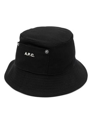 A.P.C. logo-embroidery cotton bucket hat - Black