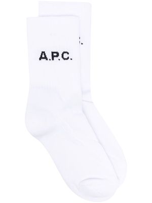 A.P.C. logo-knit socks - White