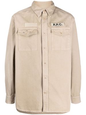 A.P.C. logo-patch shirt jacket - Neutrals