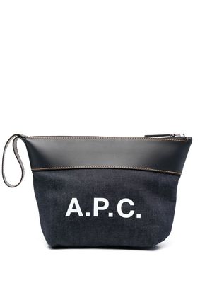 A.P.C. logo-print clutch bag - Blue