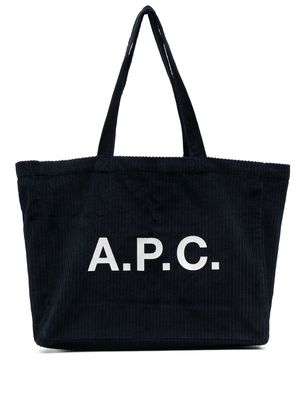 A.P.C. logo-print corduroy tote bag - Blue