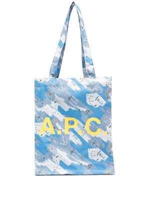 A.P.C. logo-print cotton tote bag - Blue