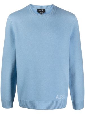 A.P.C. logo-print crew-neck jumper - Blue