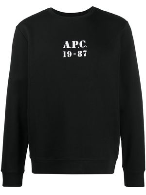 A.P.C. logo print round neck sweatshirt - Black