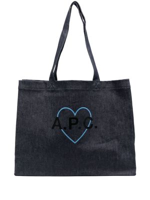 A.P.C. logo print tote bag - Blue