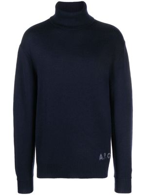 A.P.C. logo-print virgin-wool jumper - Blue