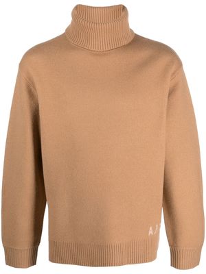 A.P.C. logo-print wool jumper - Brown