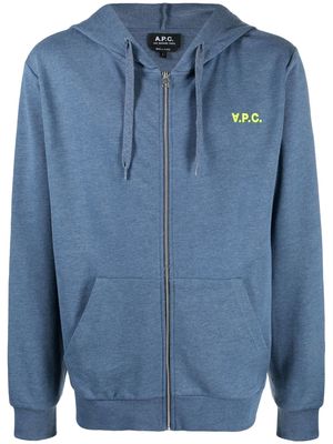 A.P.C. logo-print zip-fastening hoodie - Blue