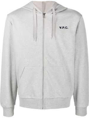 A.P.C. logo-print zip-fastening hoodie - Grey