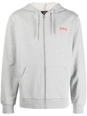 A.P.C. logo-print zipped hoodie - Grey