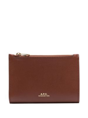 A.P.C. logo-stamp leather wallet - Brown