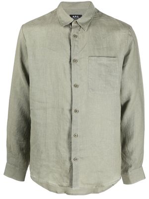 A.P.C. long-sleeved linen shirt - Green