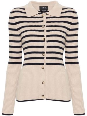 A.P.C. Mallory striped ribbed-knit cardigan - Neutrals