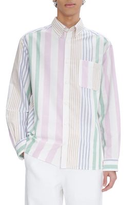 A. P.C. Mateo Oversize Stripe Organic Cotton Button-Down Shirt in Saa White Multicolor