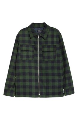 A.P.C. Men's New Ian Check Wool Blend Shirt Jacket in Vert Fon