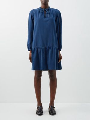 A.P.C. - Natalia Neck-tie Banded Chambray Dress - Womens - Blue
