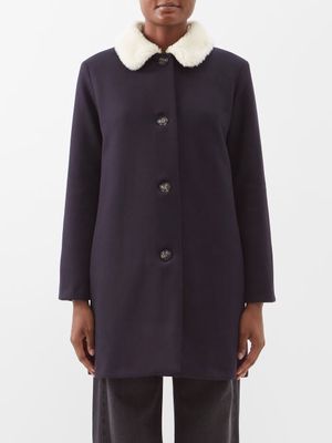 A.P.C. - New Doll Fleece-collar Wool-blend Coat - Womens - Navy