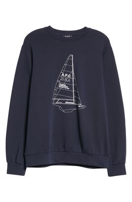 A.P.C. Nicolas Boat Graphic Crewneck Sweatshirt in Dark Navy