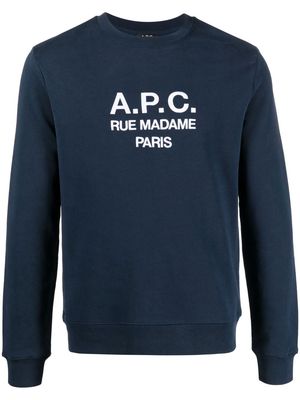 A.P.C. organic-cotton logo print sweatshirt - Blue