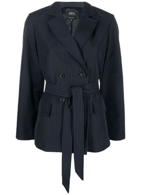 A.P.C. pinstripe double breasted tied blazer - Blue