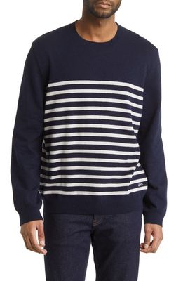 A.P.C. Pull Matthew Stripe Recycled Cashmere & Cotton Crewneck Sweater in Dark Navy