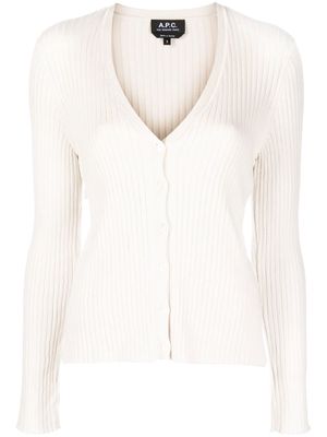 A.P.C. ribbed-knit V-neck cardigan - White