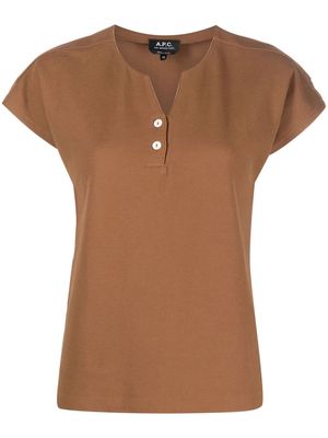 A.P.C. round split-neck cotton T-shirt - Brown