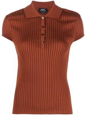 A.P.C. short-sleeved knitted polo top - Brown