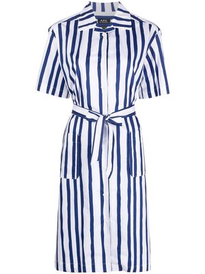 A.P.C. striped belted midi dress - Blue