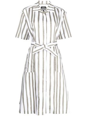 A.P.C. striped belted midi dress - White