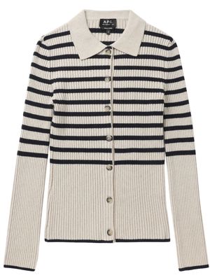 A.P.C. striped ribbed-knit cardigan - White