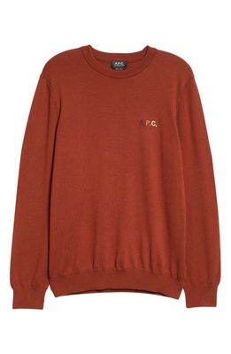 A.P.C. Sylvian Embroidered Logo Crewneck Sweater in Whisky
