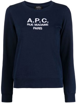 A.P.C. Tina logo-embroidered cotton sweatshirt - Blue