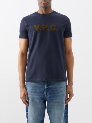 A.P.C. - Vpc Flocked-logo Organic-cotton Jersey T-shirt - Mens - Navy