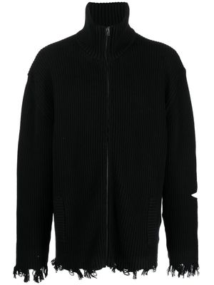 a paper kid distressed cable knit cardigan - Black
