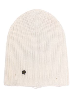 a paper kid flower-pin ribbed-knit beanie - Neutrals