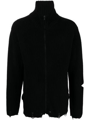 a paper kid frayed-edge knitted jacket - Black